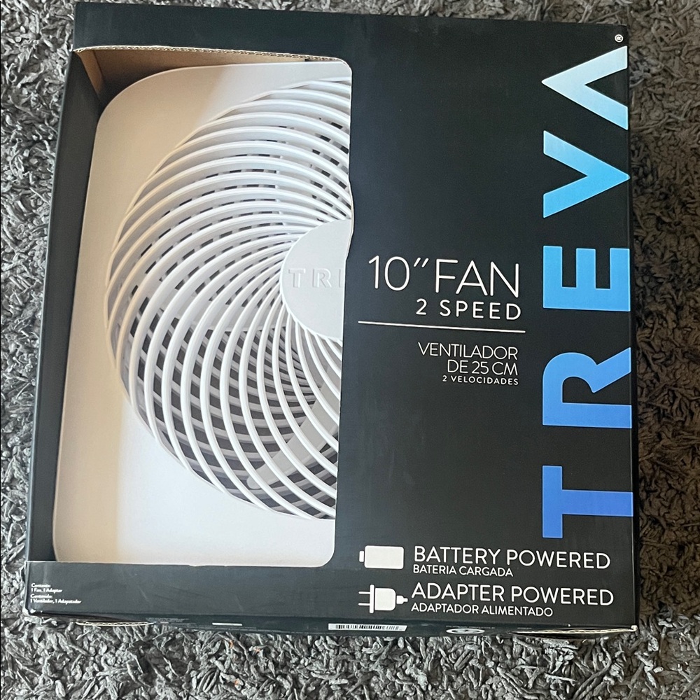💨 TREVA 10" White 2-Speed Fan - Battery & Adapter Powered 💨